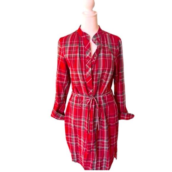 Ralph Lauren Classy Timeless Red Plaid Minimalist Shirt Dress With Belt Size 2 - Picture 6 of 8
